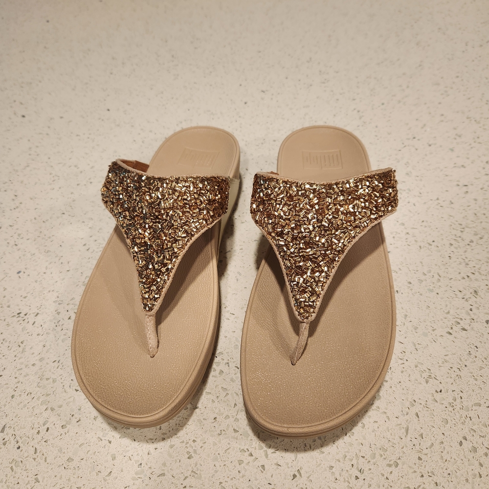 Fitflop Tan and Gold Sparkly Sandals
